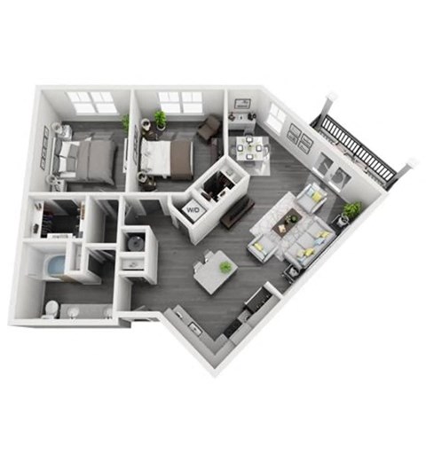 Floor plan for 2 beds, 1 bath, 1023 sqft